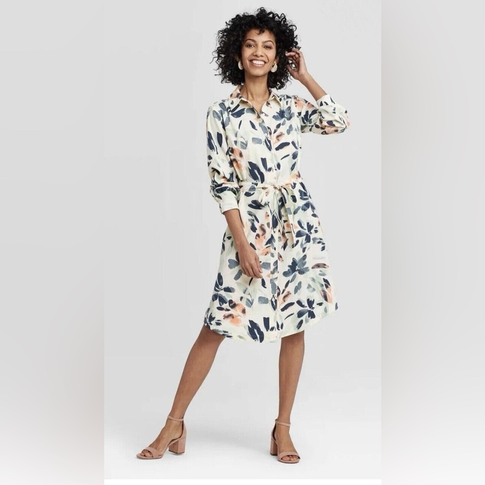 a new day Cream Floral Button Down dress